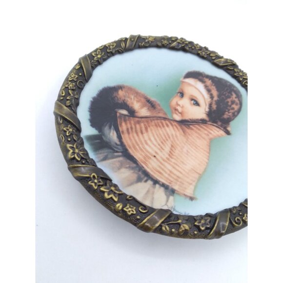 1991 Maud Humphrey Bogart Winter's child Hamilton decor Plate metal trim 4.10" - Picture 4 of 8